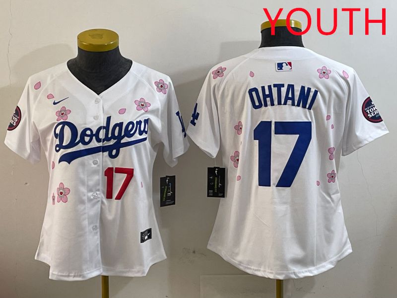 Youth Los Angeles Dodgers #17 Ohtani White Sakura Edition 2025 Nike MLB Jersey style 7